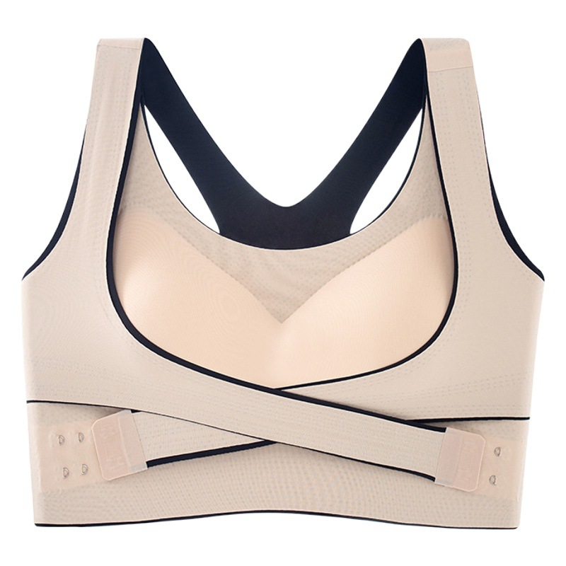 Women's Cross-Side Buckle Sports Tank Top with a Beautiful Back Design, Available in Plus Sizes, Can Be Worn Outside, Seamless, Wireless Bra, Body-Shaping, Large Backless Design