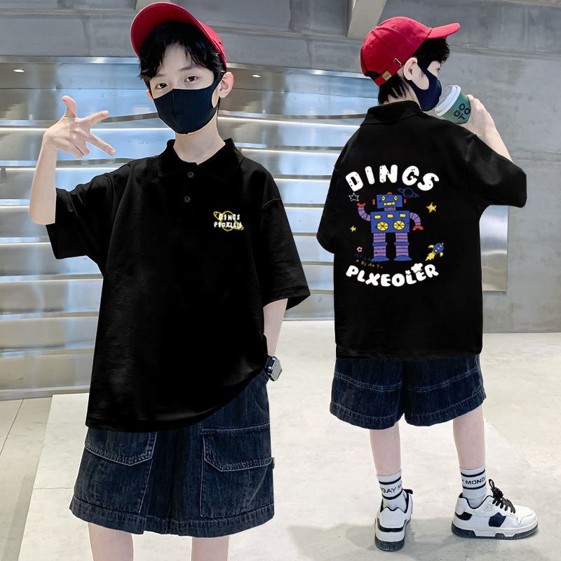 Picture of 100% Cotton Boys' POLO collar summer children's clothing handsome boys' half sleeve round neck T-shirt middle and big children's fashion top