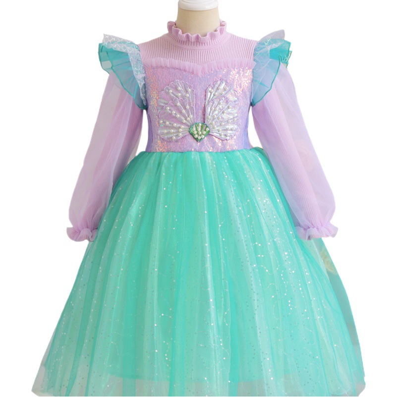 Girls Dress 2025 Winter Frozen Elsa Long Sleeve Knitted Sweater Princess Dress Halloween Costume