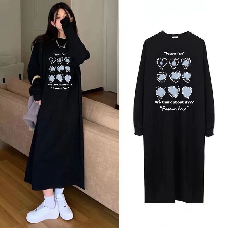 Retro Japanese chic sweater skirt women's 2024 autumn and winter new bf lazy style fleece-lined thick loose dress