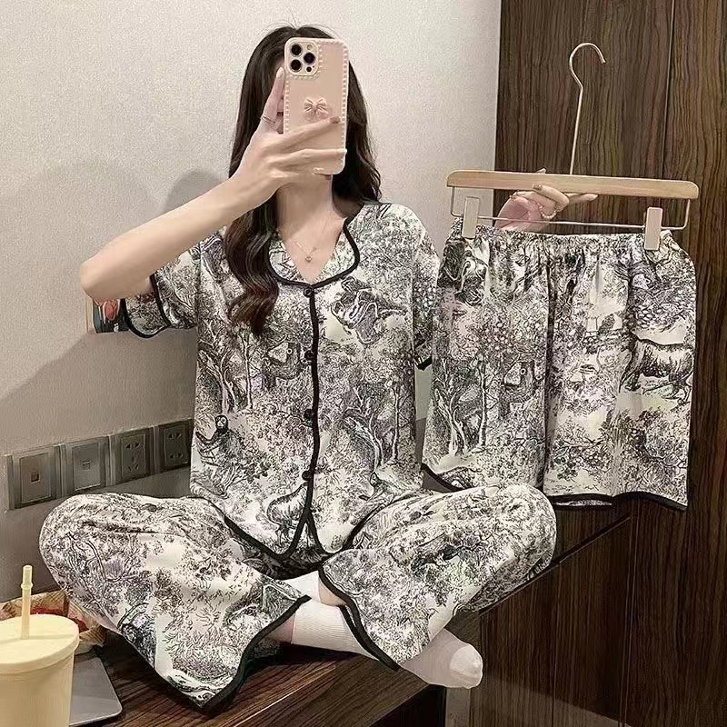 Pajamas for Women, Summer High-Fashion Influencer Three-Piece Set, Short-Sleeved Sweet Loungewear, Cool and Comfortable