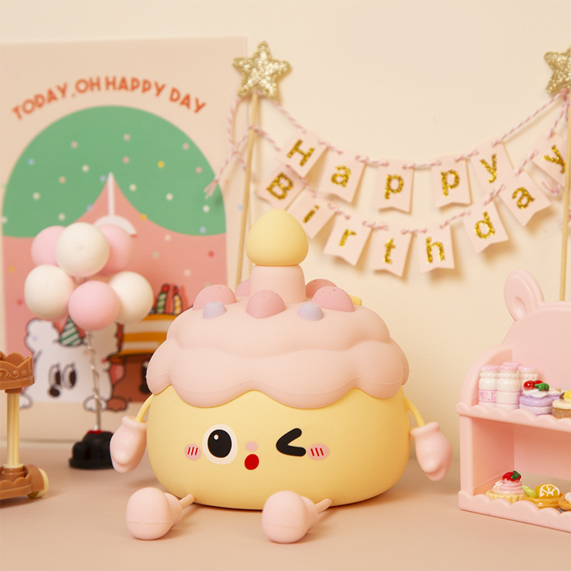 Creative Birthday Cake Nightlight Cute Girl Bedside Ornaments Decompression Pat Gift Sleeping Gift Atmosphere Lamp