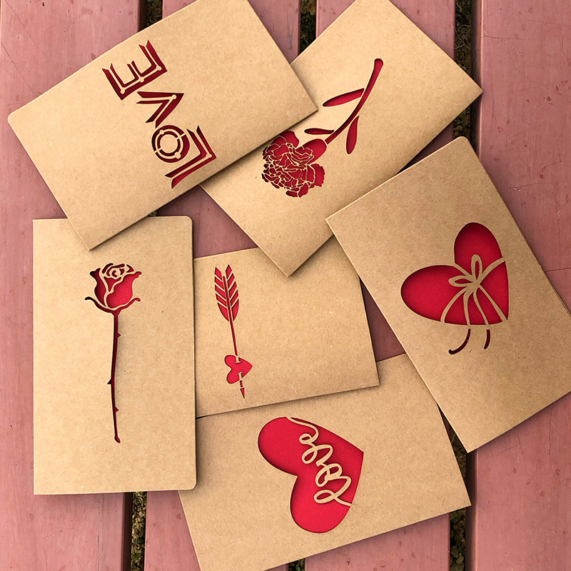 Picture of Retro Kraft Paper Laser Cut Out Heart with Envelope Teacher's Day Thank You Card Greeting Card High-End Valentine's Day Greeting Card