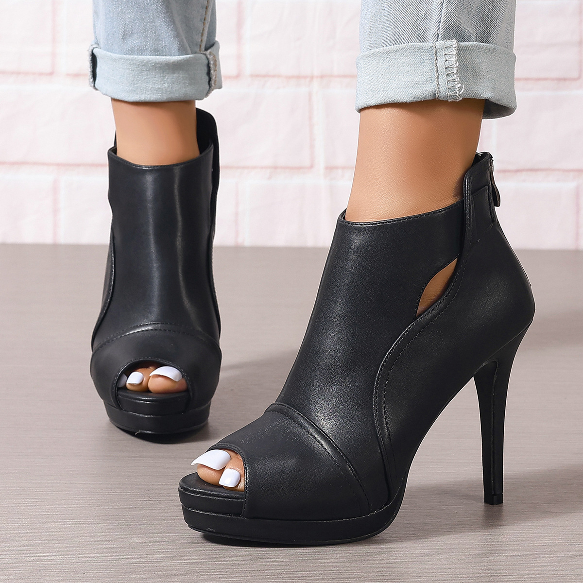 Spot Export Large Size Women's Fashion Fish Mouth Flats Export High Heels Wish Amazon Cross-Border Large Size Women's Shoes