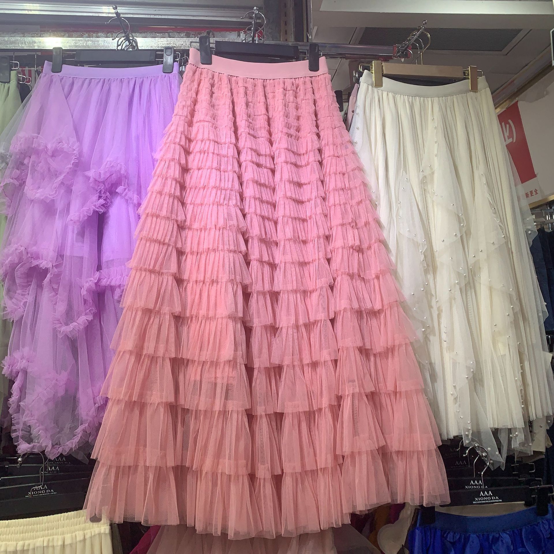 Picture of Mesh Splicing Cake Skirt 2025 Spring, Summer, Autumn and Winter New Mid-Length Skirt A-Line Long Skirt Fluffy Gauze Skirt