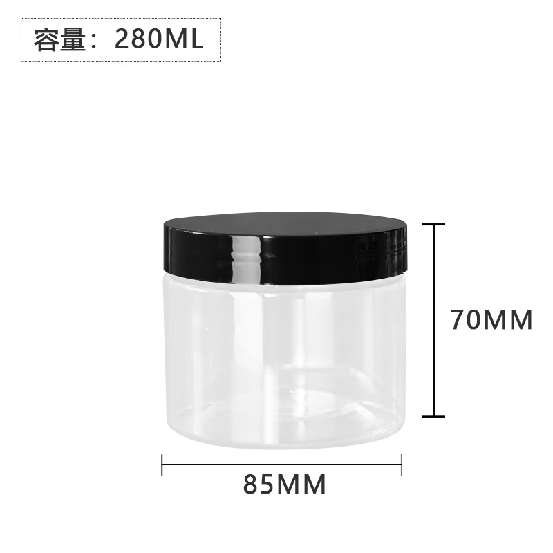 Same day delivery PET transparent plastic bottle 83 teeth tea nuts scented tea sealed jar 280m plastic cover wide mouth bottle