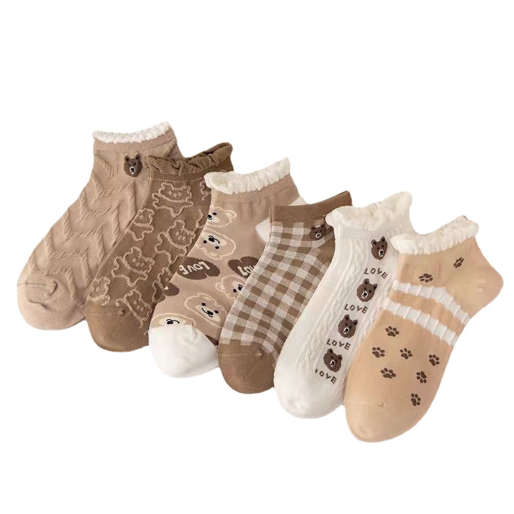 Boat socks female bear socks brown brown cute Japanese girl lace short socks Zhuji socks wholesale