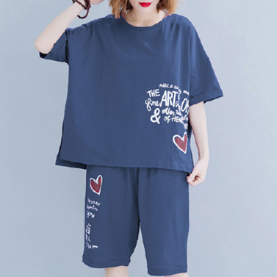 Picture of Foreign Trade Southeast Asia Large Size Set Summer New Short-sleeved T-shirt Women's Slimming Loose Casual Shorts Two-piece Set for Women