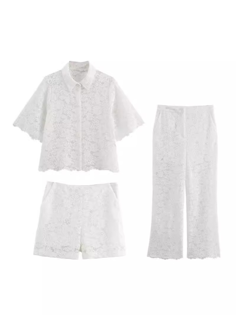 Cross-border AliExpress New Women's Clothing Foreign Trade Wholesale ZR in stock Lace Short Top Shorts Naked Pants Set