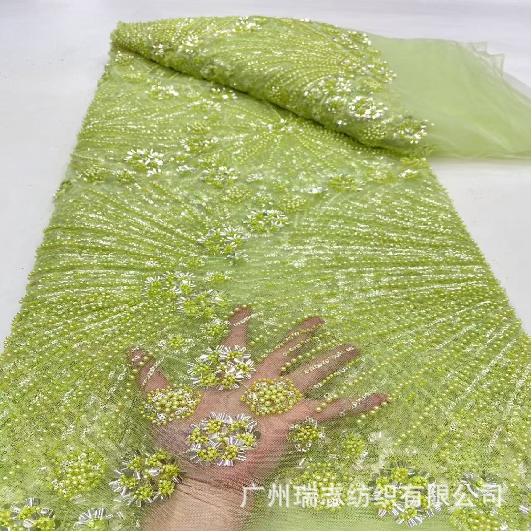 Brilliant fireworks graphic dyed three-dimensional sequins small flower bead fabric wedding dress children's dress fabric Beaded