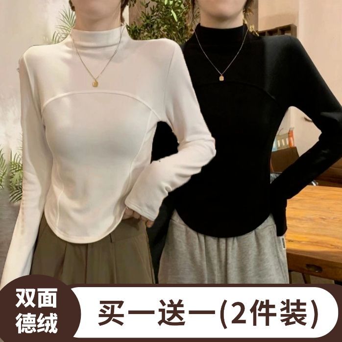 Autumn and Winter New Velvet fleece-lined Thickened Base Shirt Women's Korean-style Ins Niche Design Sense Pure Desire Winter Interior