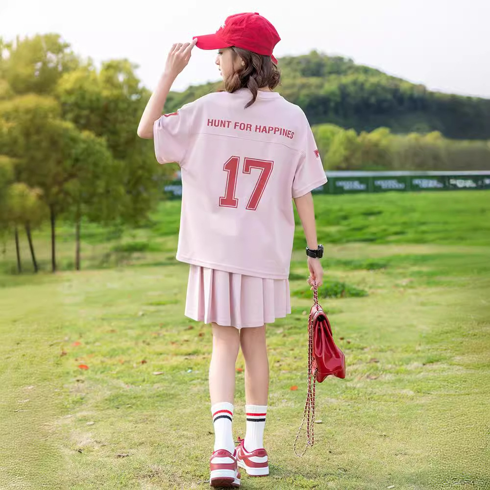 Picture of Girl's Sports suit 2024 New Summer Dress Big Boy Girl's Summer Western Style Korean Short Sleeve Pleated Skirt Two-piece Set