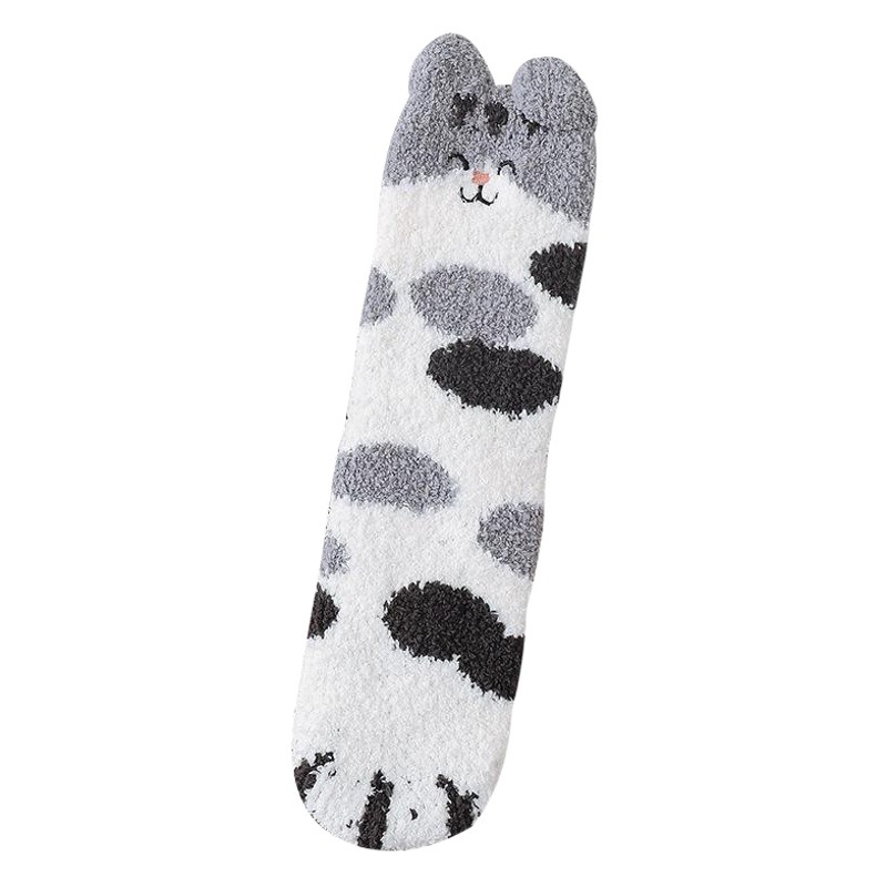 All-match Non-lint one-piece ear embroidery lucky cat claw coral velvet home sleep socks half velvet socks