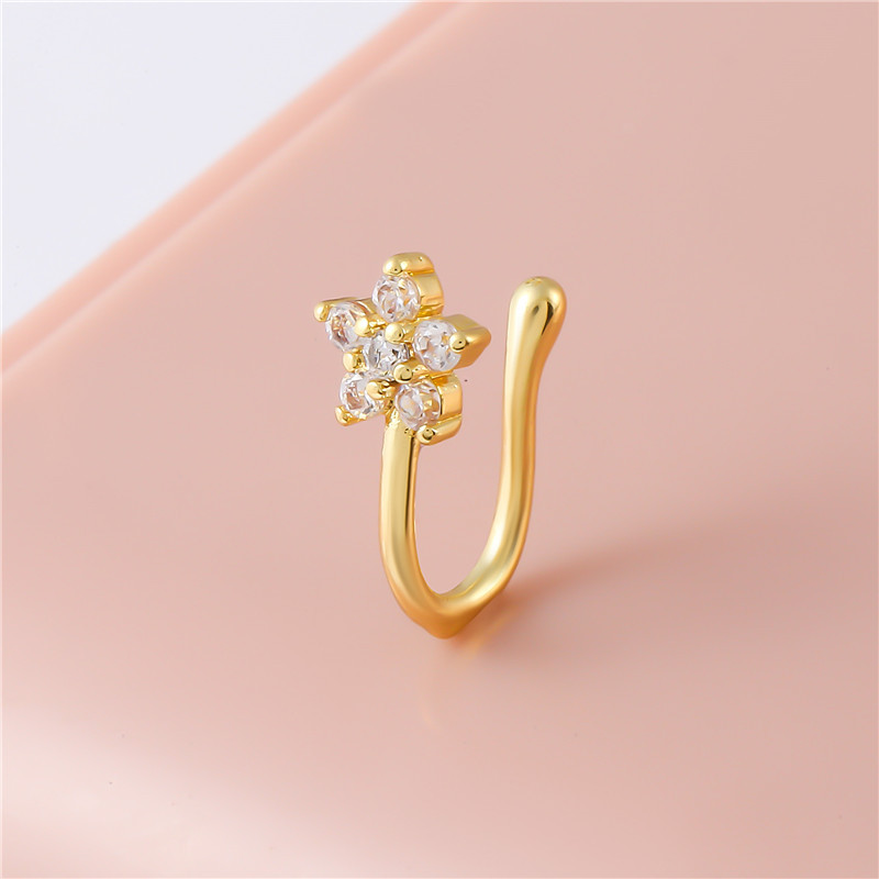 Europe and the United States hot-selling flower zircon nose ring metal U-shaped micro inlay non-perforated nose nail foreign trade simple puncture jewelry