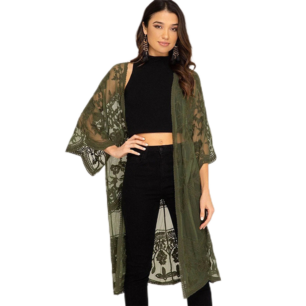 Lace Blouse Mesh Embroidered Vacation Sun Protection Cardigan Beach Jacket Bikini Swimwear Cross-border Amazon