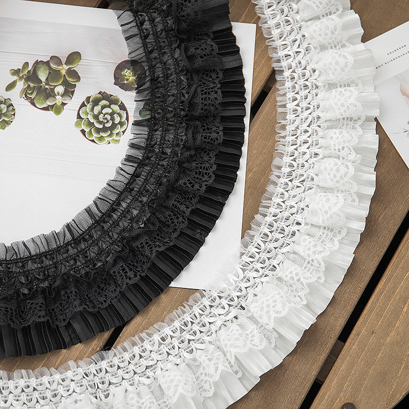 7cm Wide Black and White Stretch Lolita Lace Accessories DIY Neckline Sleeves Skirt Decoration 0.42/Cake