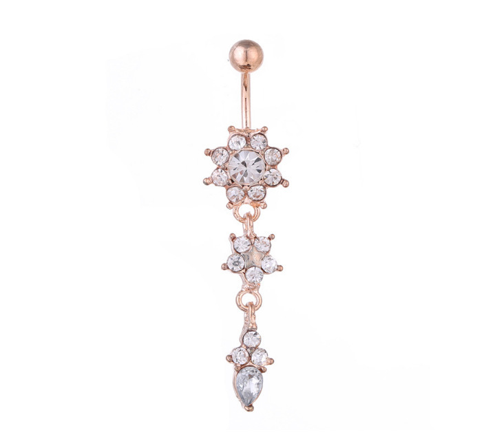 Picture of Body piercing jewelry stainless steel water drop belly button pendant diamond nailing flower belly button ring ebay hot sale