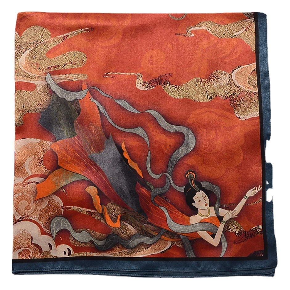 Spring Apsara Dunhuang Silk scarf oil painting 70 middle square scarf mulberry silk elegant scarf women's fashion scarf scarf