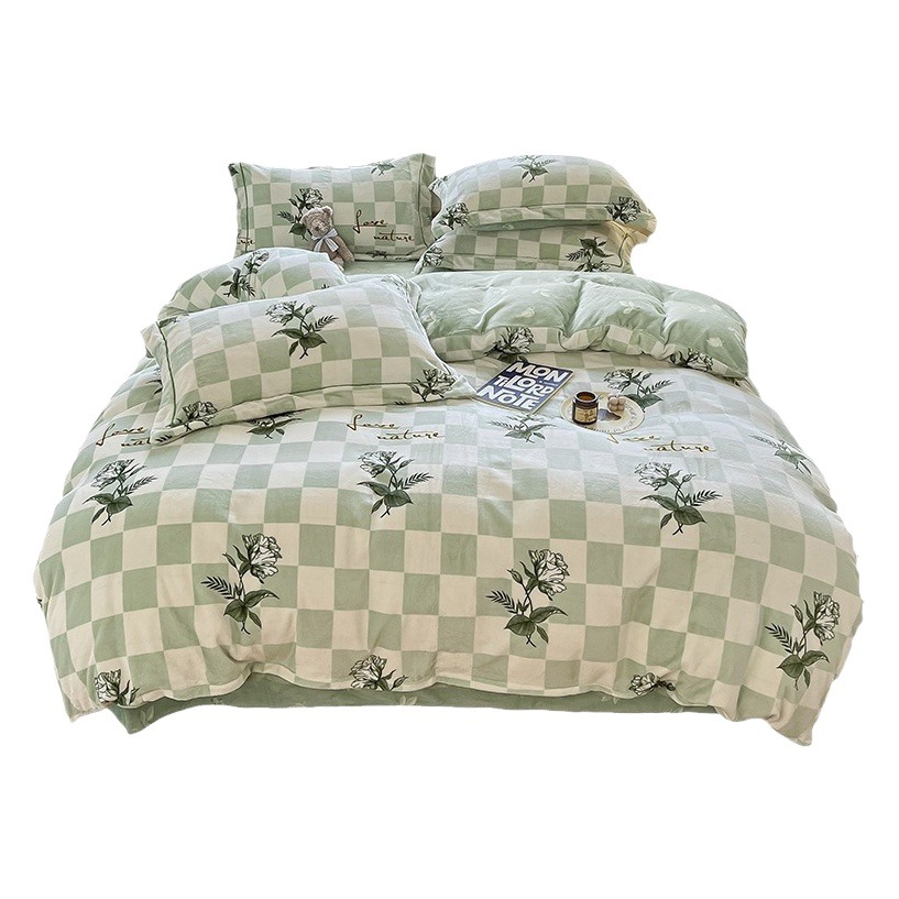 Class A Winter Milk Velvet Bed Four-piece Set Thickened Flange Coral Velvet Quilt Cover Double-sided Velvet Bed Sheet Three-piece Set