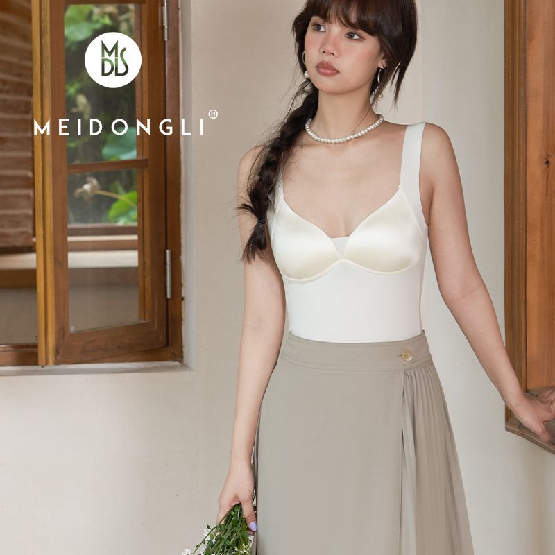 2023 early autumn French style light luxury satin one-piece beauty back push up seamless one-piece Ice Silk wireless underwear