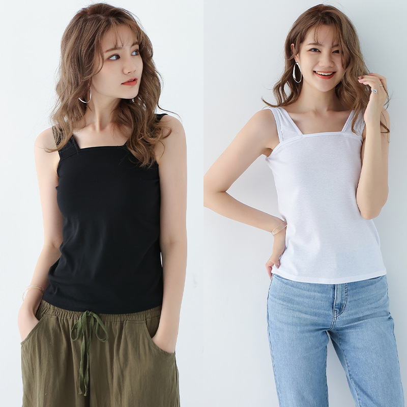 Summer Women's Outer Wear Vest Slim-fit Slimming Western-style Base Shirt Solid Color All-match Korean Style Black Small Sling