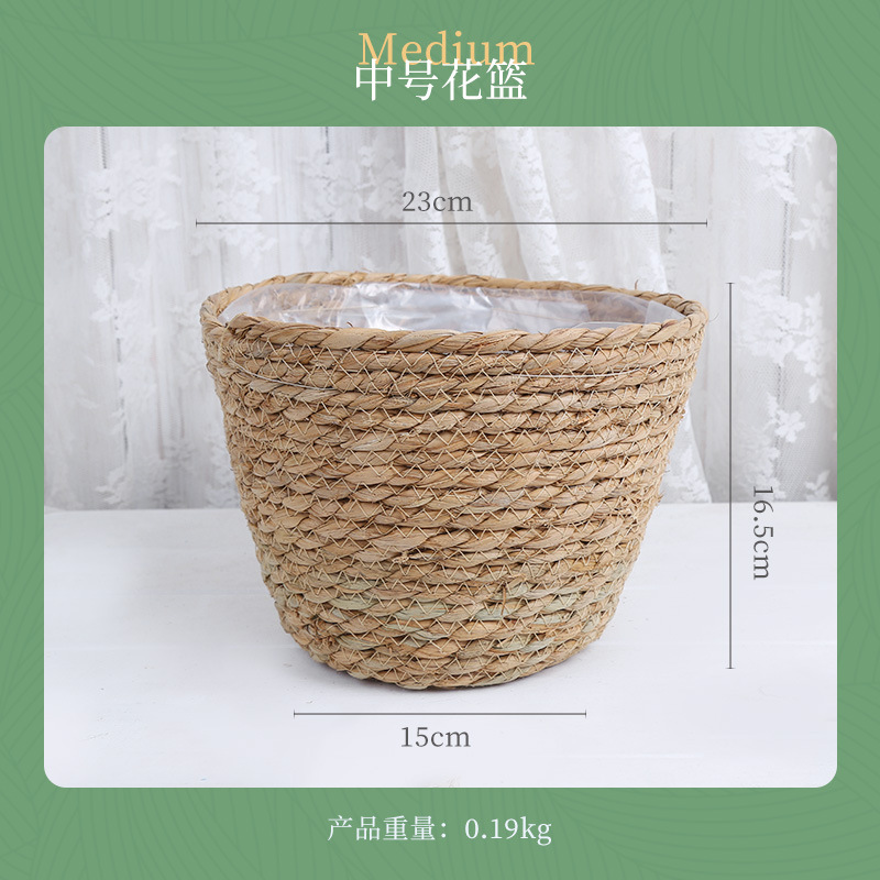 Picture of Cross-border Hot Sale Straw Rattan Flower Basket Creative Home Woven Basket Balcony Living Room Decoration Green Plant Potted Flower Pot
