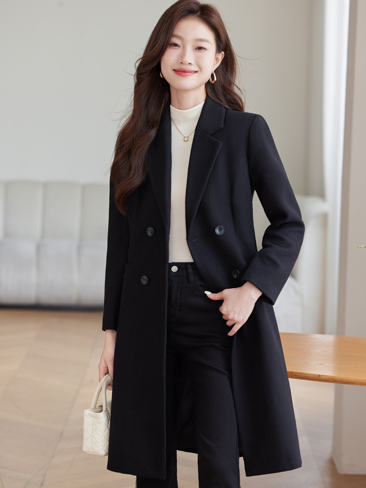 Picture of Suit windbreaker coat this year popular long commuter small temperament overalls hidden blue woolen coat