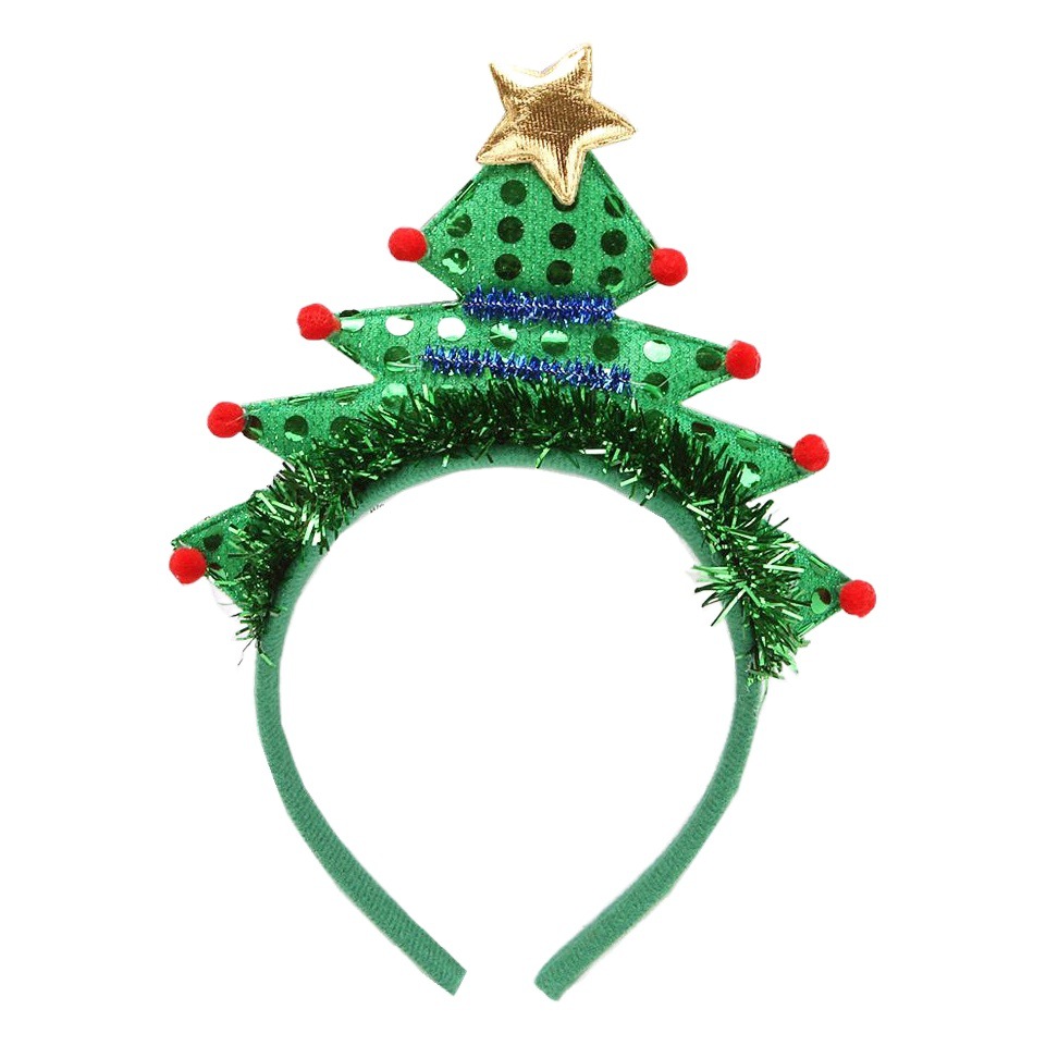 New RL554 feather silk green Christmas tree headband with light glow without light headband Christmas headwear performance props
