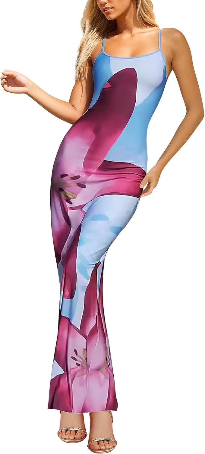 Picture of Autumn 2025 New Elegant Temperament Tight Low-cut Contrast Color Rose Print Design One Step Sling dress