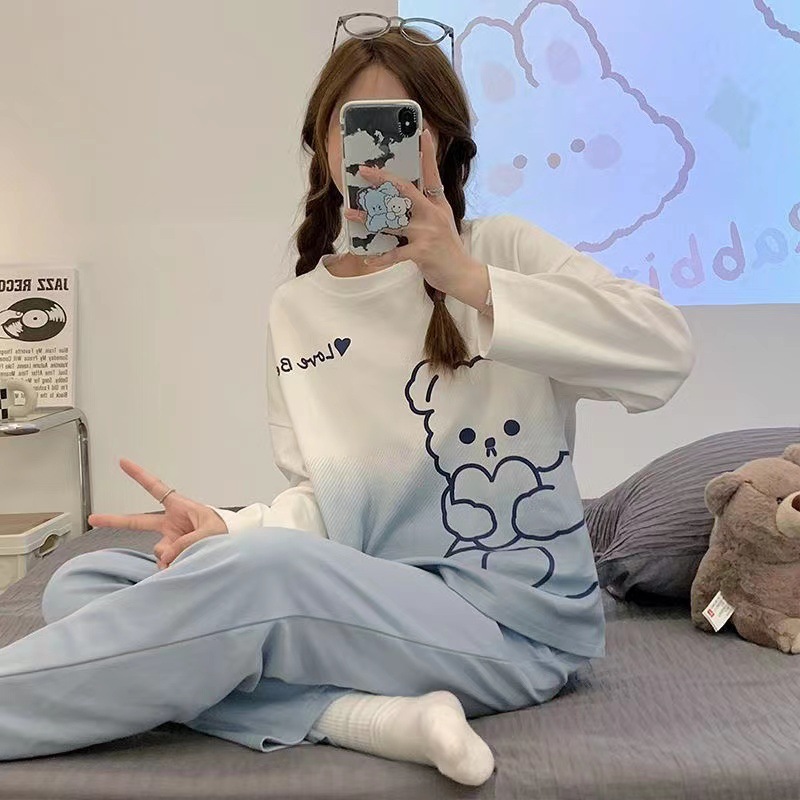 2025 New Pajamas for Women Spring and Autum Pants Long-Sleeved Young Ladies Middle School Students Cartoon Casual Home Wear Autum