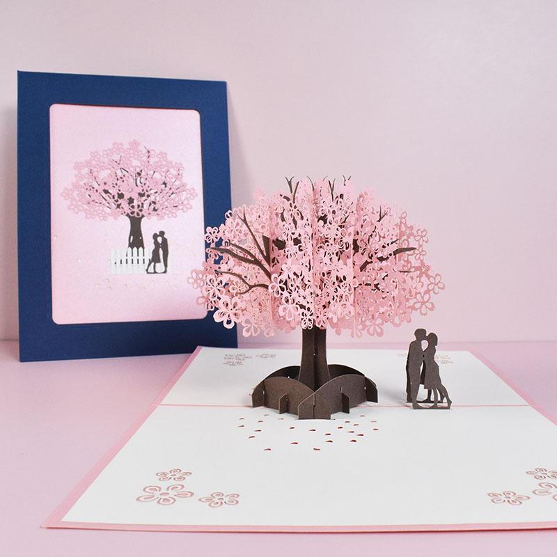 Picture of Innovative Chinese Valentine's Day Greeting Card Love Blessing Handmade 3D Stereo Card Couple Cherry Blossom