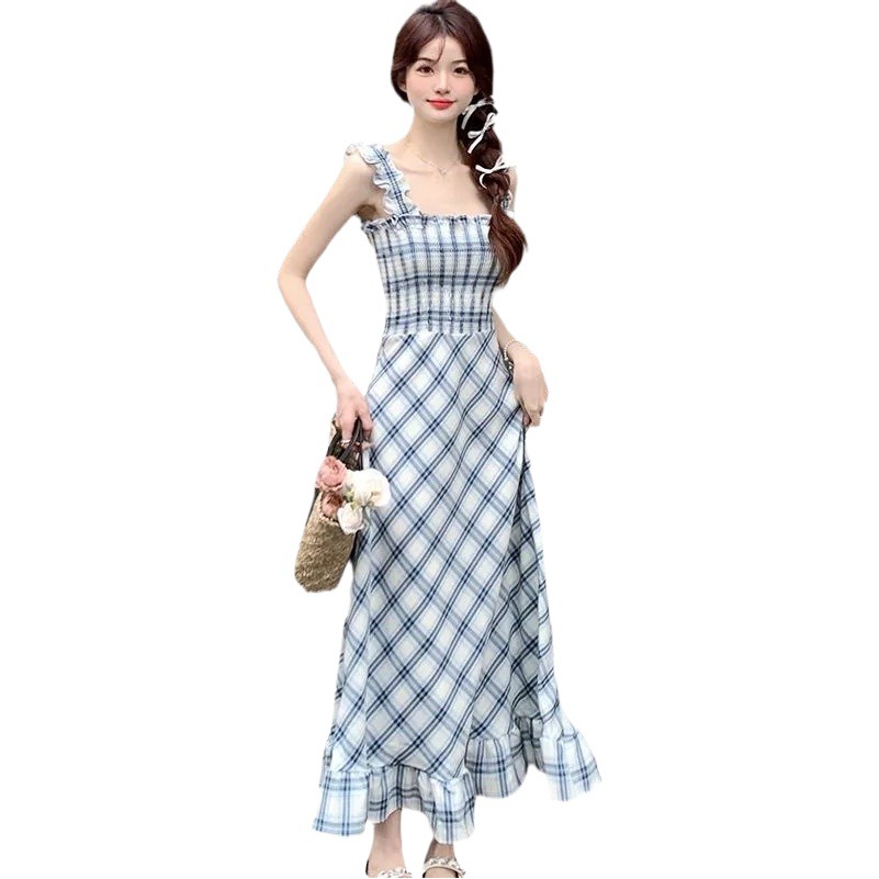 French Style Gentle Style Floral dress Sling Women's 2024 Summer New Waist Slimming Holiday Beach Long Skirt