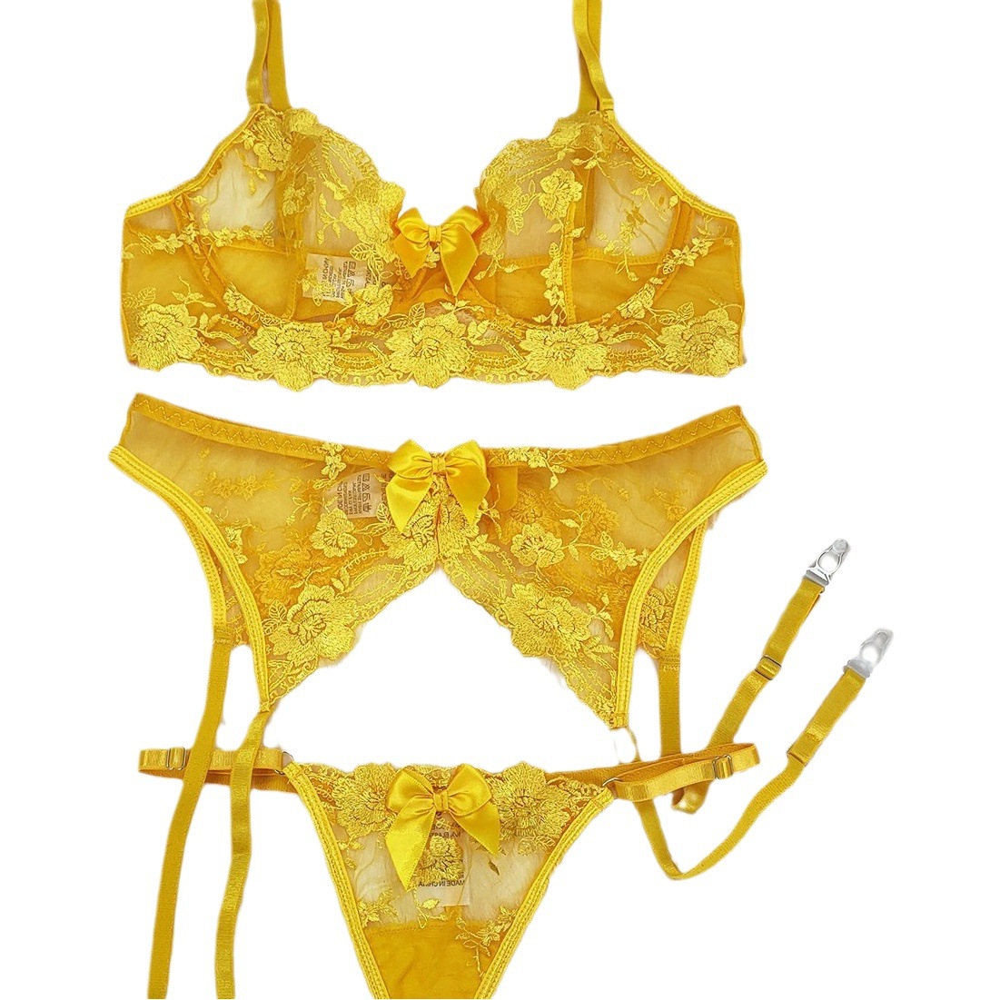 Mesh Embroidered Embroidered bra Panties Garter Belt Three-Piece Set Sexy Underwear Sexy Butterfly bra Underwear for Women