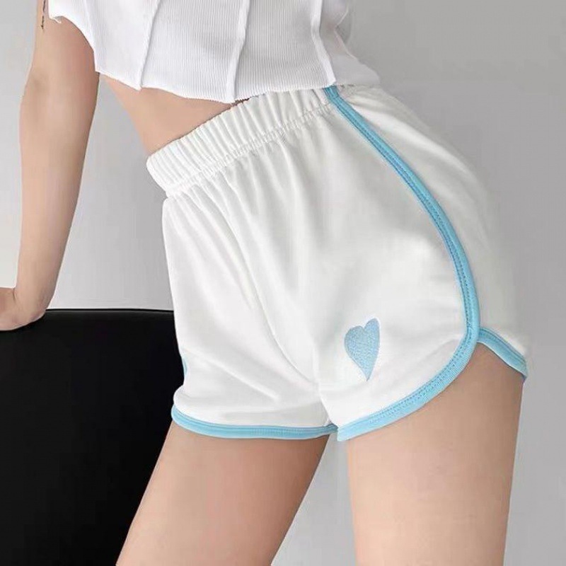 Heart Embroidered Shorts for Women, Summer Thin Loose Fit, Contrast Color Trim, Casual Slimming A-Line Wide-Leg Hot Pants
