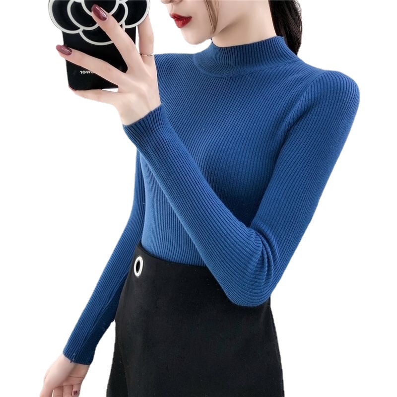 Picture of Half-Turtleneck Base Shirt for Women, Autumn and Winter 2021 New Style, Slim-Fitting Inner Top, Slimming Long-Sleeve Knitwear, Elegant and Suitable for Commuting