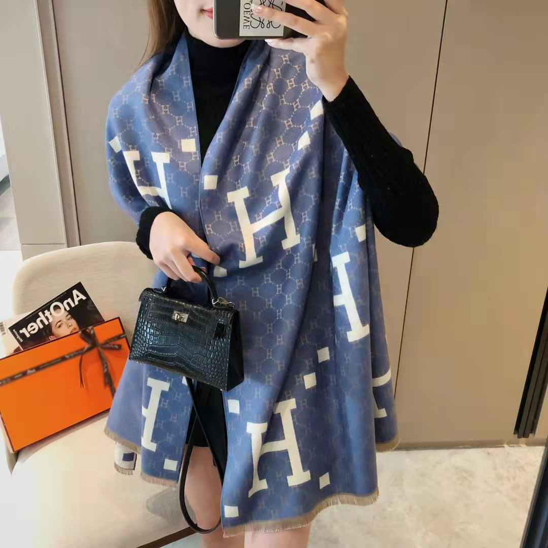 Picture of 2024 New Fashionable Big-Name Versatile Orange High-End Wool Cashmere Shawl Scarf for Women Winter Dual Use