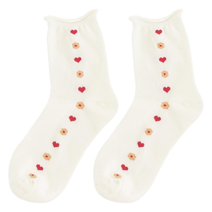 Socks Women's Short Socks Cotton Cute Chicken Heart Small Fresh Mid-tube Spring and Autumn Ins Trendy Shallow Mouth Mid-tube Roll-up Socks for Women