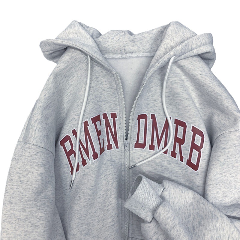 Picture of Fleece-lined thick zipper hooded sweater female autumn and winter student cardigan top couple wear bottoming shirt plus size coat female