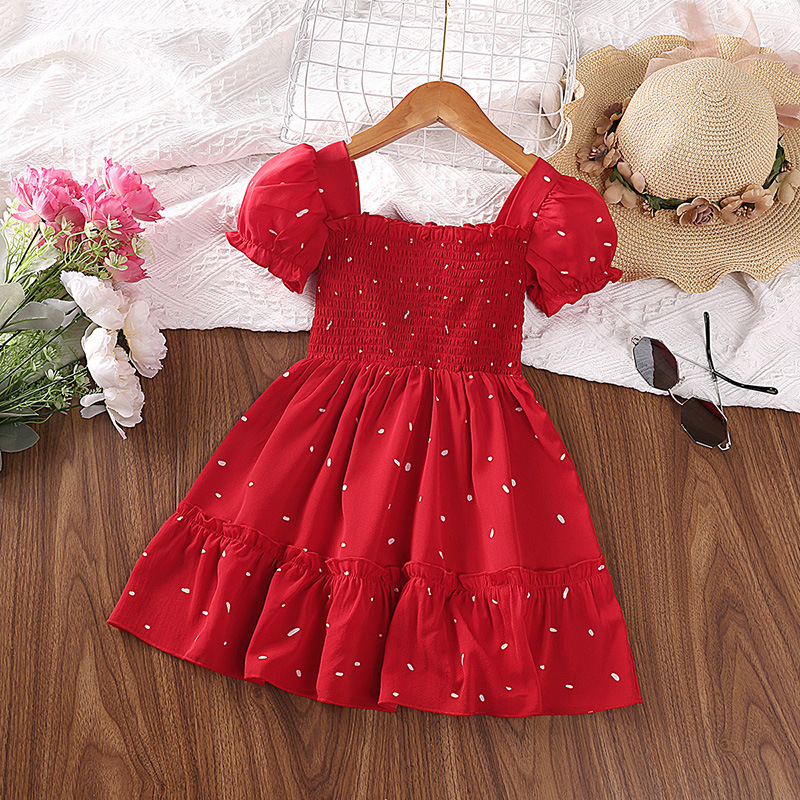 Picture of Girls dress explosions foreign trade children's clothing 2025 summer new western style wave point children's short sleeve princess skirt wholesale