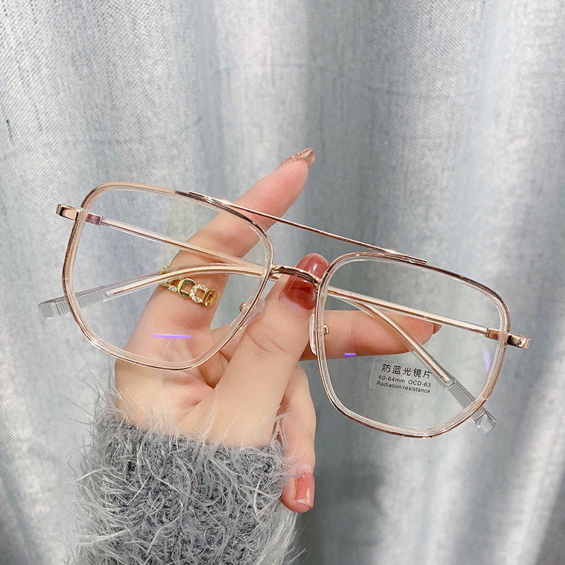 Picture of New Anti-blue Light Flat Mirror Men's and Women's Retro Polygon Double Beam Glasses Internet Celebrity Myopia Frame 8025