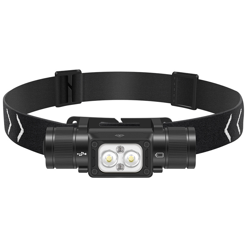New 4LED bright headlight aluminum alloy shell outdoor red lighting warning USB charging headlight