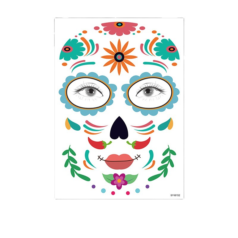 Picture of Cross-Border Waterproof and Sweat-Proof Day of the Dead Masquerade Funny Makeup Temporary Stickers Halloween Face Tattoo Stickers