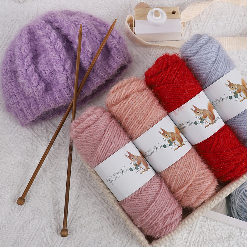Squirrel fleece mohair medium thick bright silk thread handmade DIY knitted scarf crochet hook hat baby thread