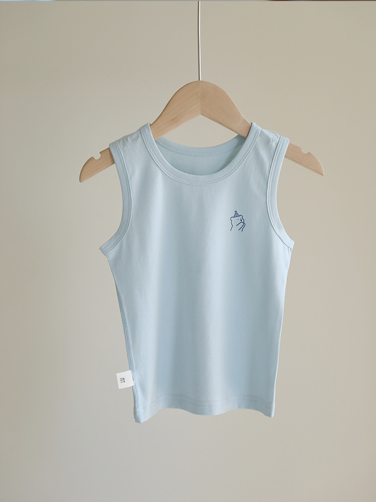 Picture of 2025 new summer children's boneless cartoon vest for boys and girls baby sky bamboo cotton thin bottoming sleeveless t outer wear