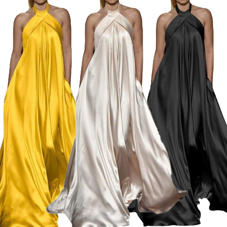 Cross-border Amazon AliExpress independent station women's European and American fashion temperament solid color large swing dress spot wholesale