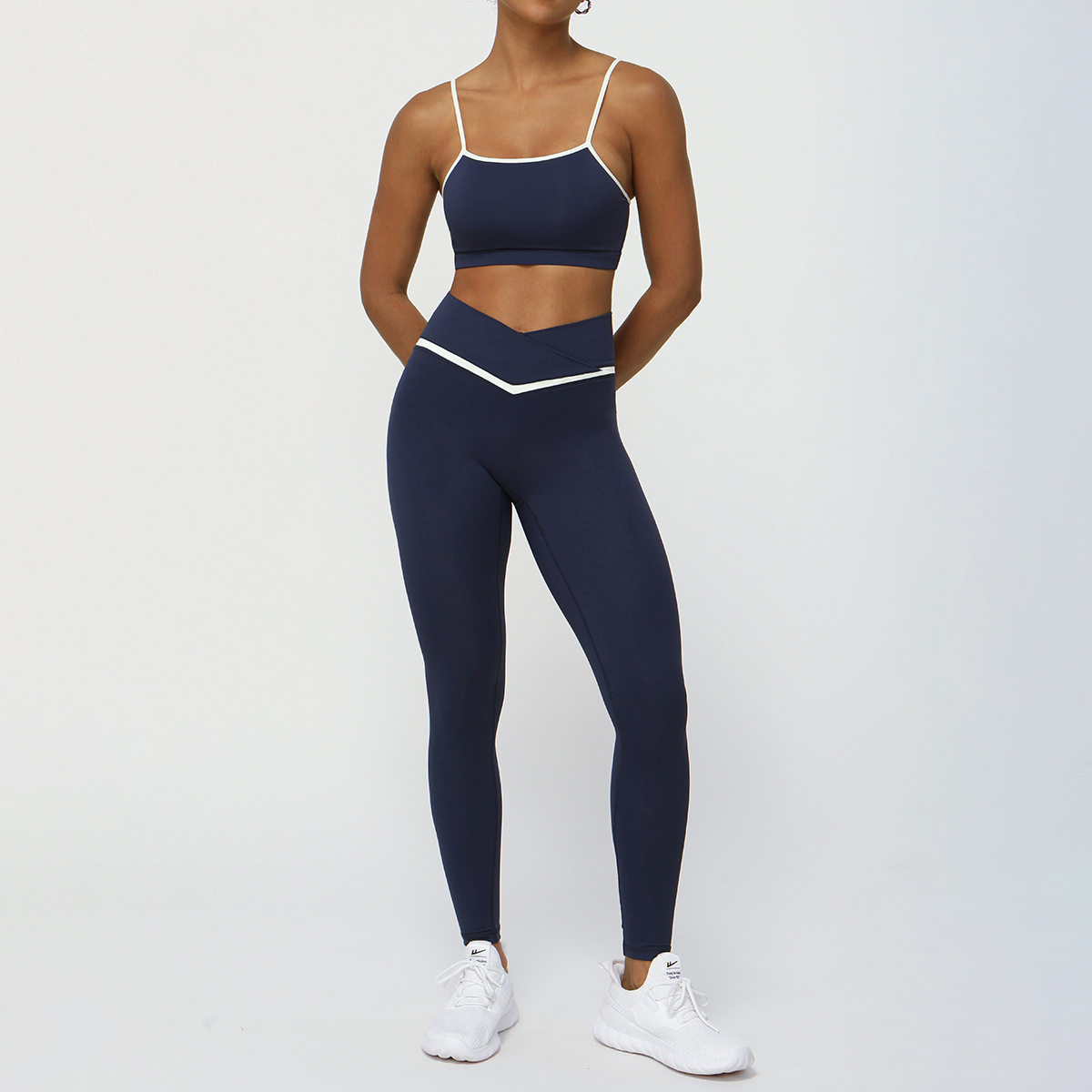 Picture of Cross-border New Contrast Color Yoga Clothing suit Naked Hip Lifter Sports Leisure Fitness Clothing suit Cross Waist Yoga Pants