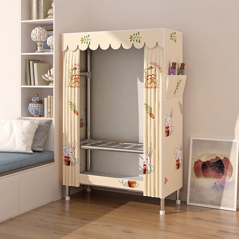 Simple wardrobe for home bedrooms and rental rooms, fabric wardrobe storage cabinet, sturdy and durable, dormitory assembly small wardrobe