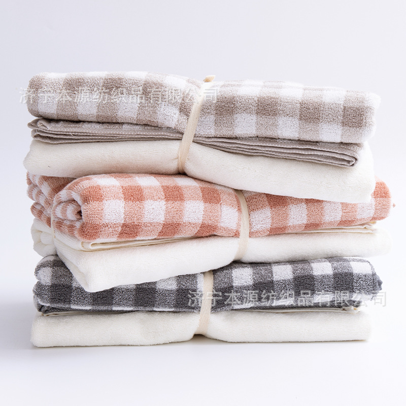 Japanese-Style High-Quality Cotton Bath Towel Wrapped Chest Plaid Adult Household Enlarged and Thickeneded Delivery Company Gift Soft Beach