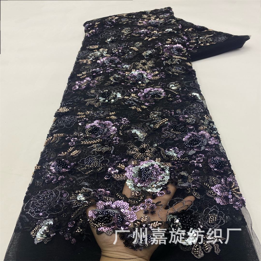 Picture of New Heavy Industry Handmade Bead Embroidery Cloth Ghana Zhongfeng Wedding Dress Bead Tube Embroidery Lace Embroidery Mesh Fabric
