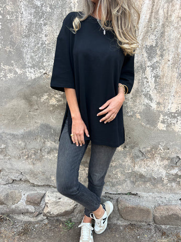 Amazon 2025 Europe and the United States cross-border women's independent station spring and summer round neck slit casual loose short sleeve T-shirt women